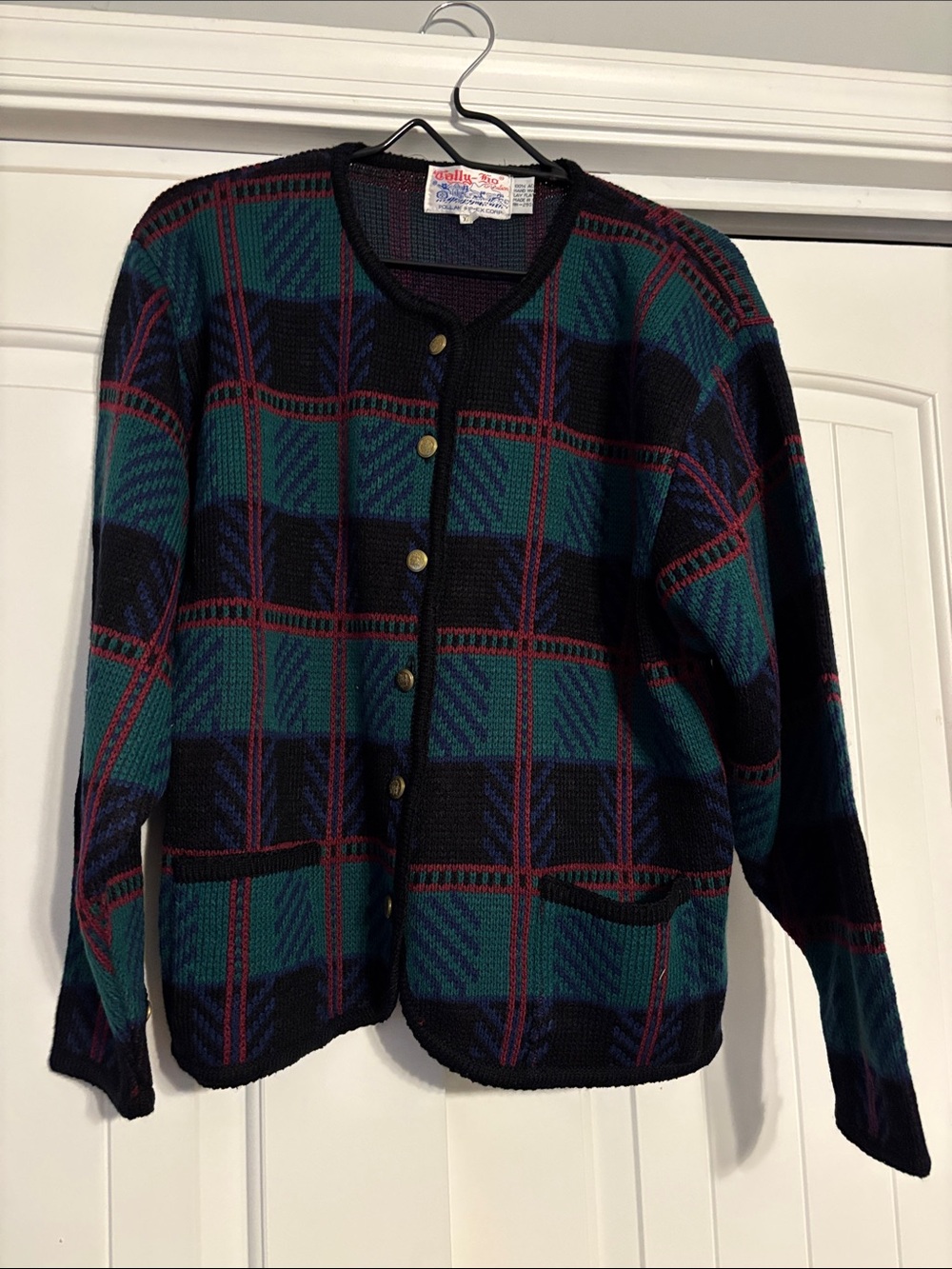 Tally Ho Green, Black and Red Plaid Button Cardigan